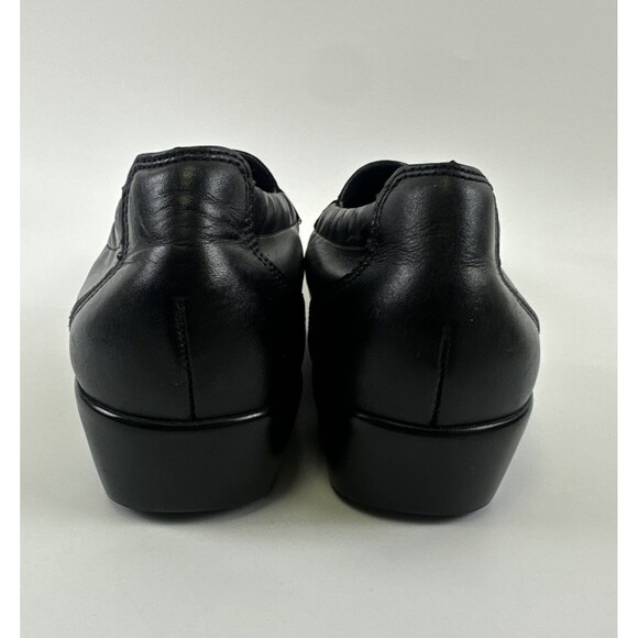 SAS Weave Slip On Loafer Black Leather Moc Toe Wedge Comfort Womens 8 W Wide - Picture 5 of 11
